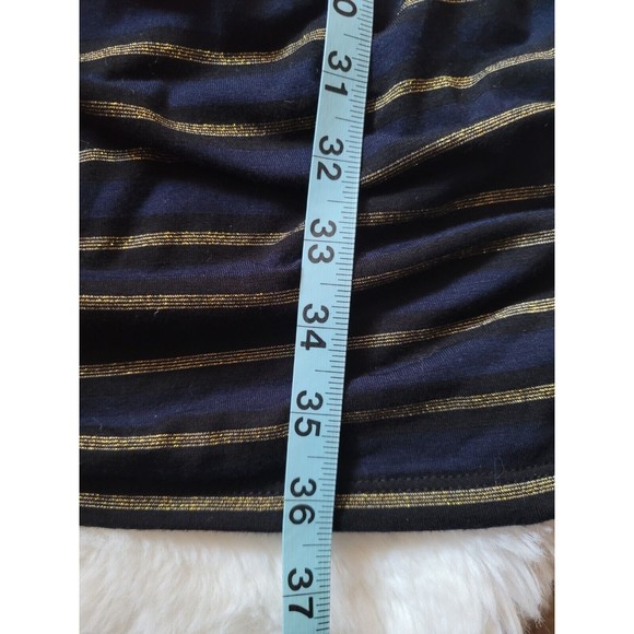 Loft Womens Faux Wrap Knee Length Dress Gold Striped Size Medium Petite - Picture 9 of 9